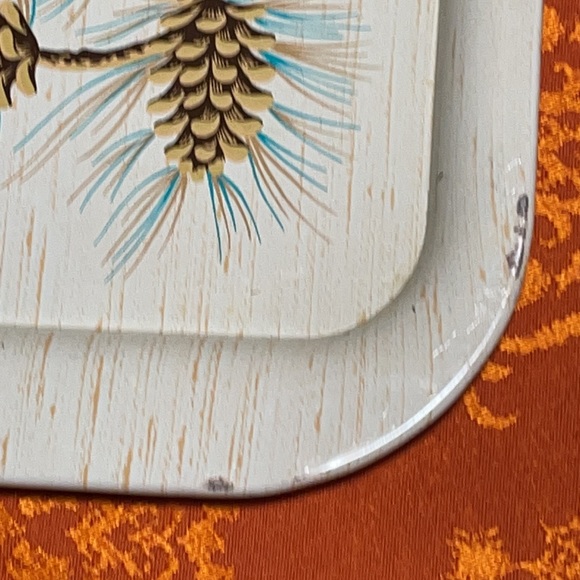 Vintage Mid Century Modern Metal Serving Trays! Pine Cone Decor! - Picture 10 of 14